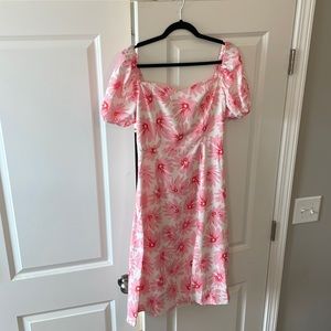 Pink Floral Sweetheart Neck Puff Sleeve Dress